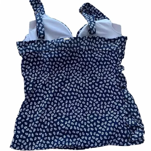 Ann Cole Take It Or Leaf It Tankini Top 36 B/34C navy blue and white - Picture 2 of 4